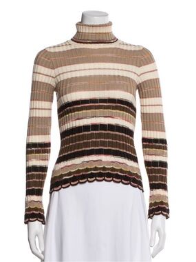 Missoni Striped Ribbed Turtleneck Sweater in Beige, Brown pink & Cream